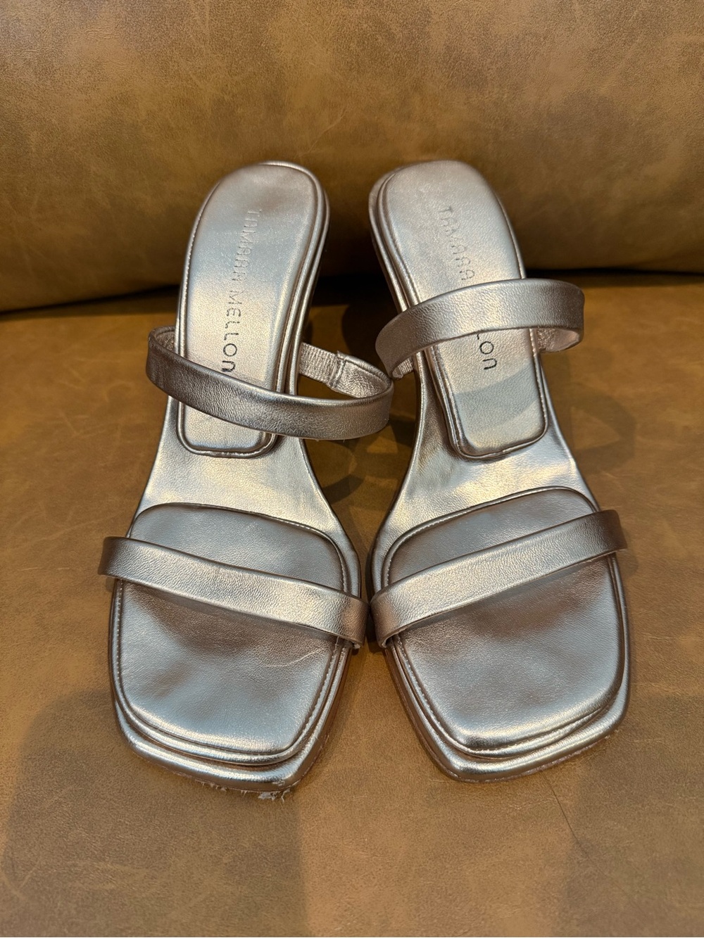 Tamara Mellon Gold Silver Metallic Strappy Sandal Heels US 7.5